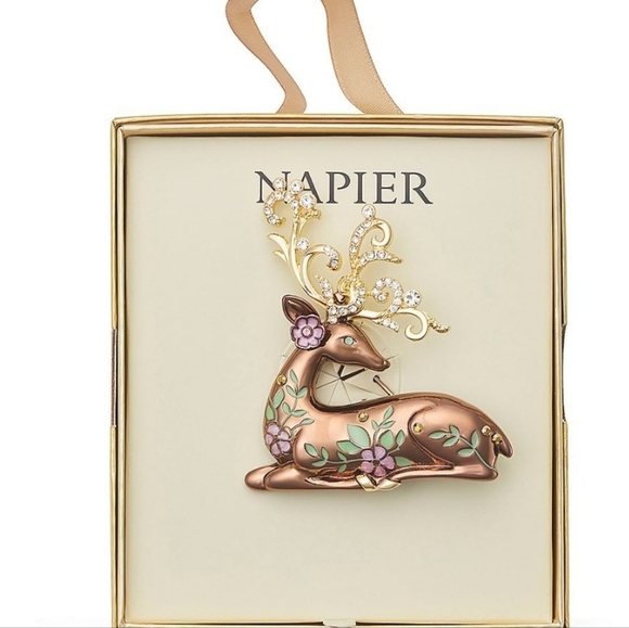 Napier Floral Reindeer Pin Brooch Pin Nwt - Picture 2 of 2